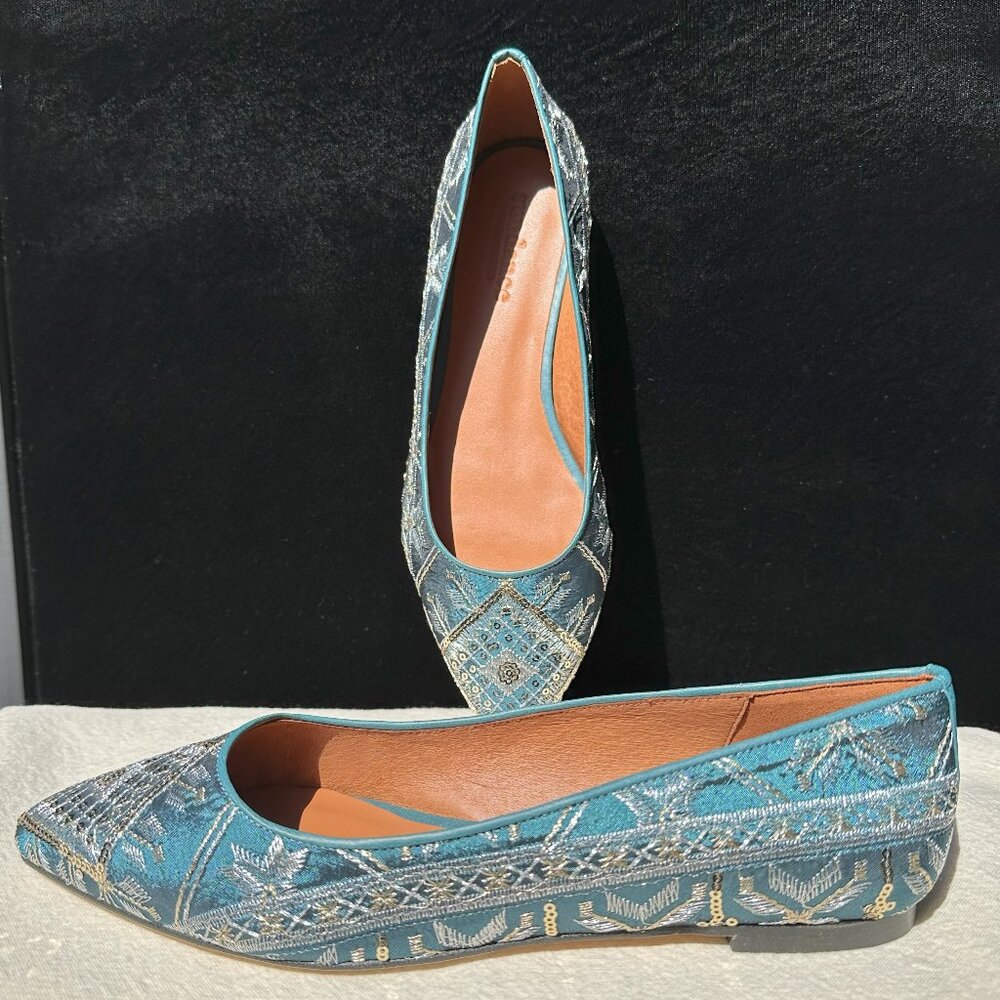 Sundance Amalia Emerald Green Embroidered Flats NWT
